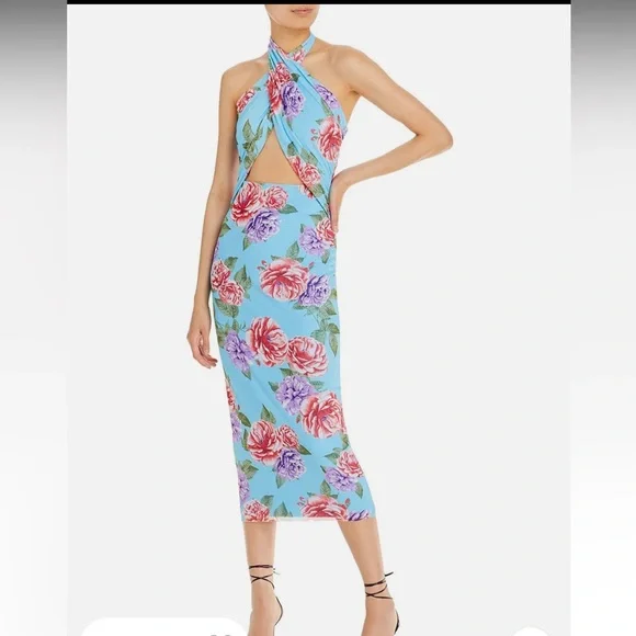 AFRM Light Blue Floral Cross Halter Dress - Picture 1 of 3